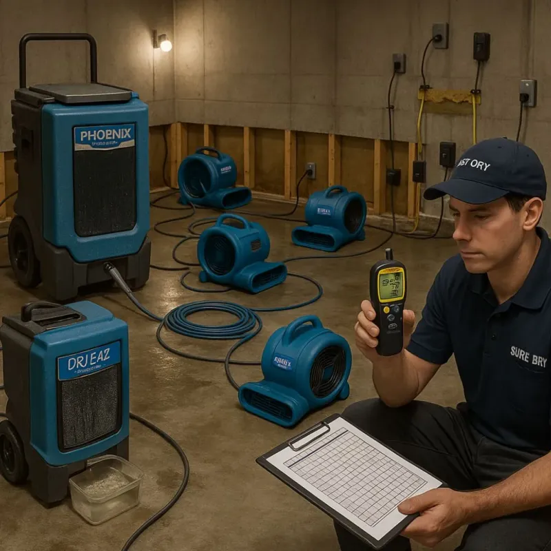 Structural Drying and Dehumidification process in Simsbury Center, CT